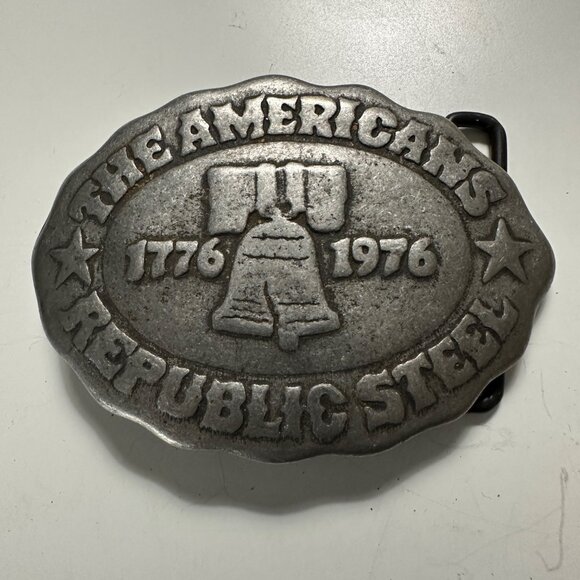 The Americans Republic Steel Bicentennial Forged 3.5 x 2.5” Silvertone Buckle - Picture 1 of 4